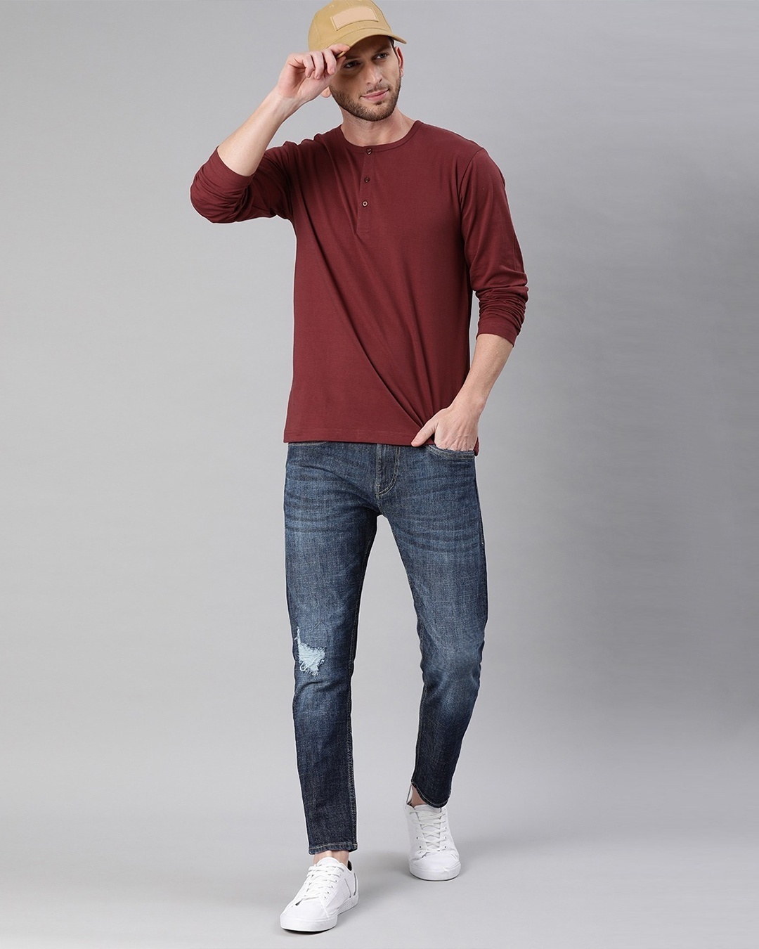 Buy Men's Maroon Full Sleeve Henley T-shirt for Men Maroon Online at ...