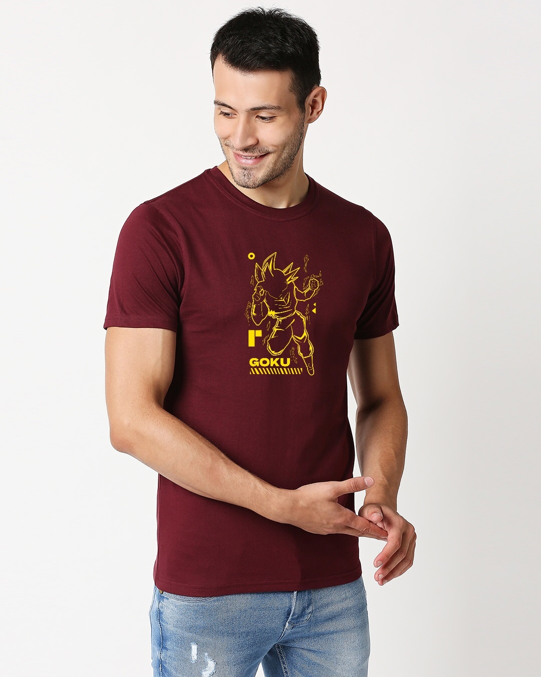 Shop Men's Maroon Goku Printed T-shirt-Back