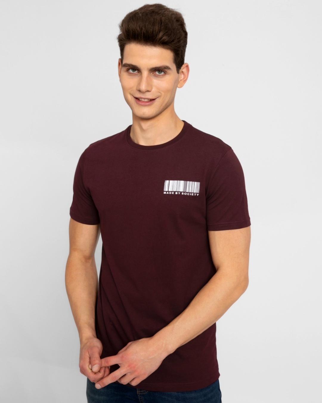 Shop Men's Maroon Made By Soceity Printed Slim Fit T-shirt-Front