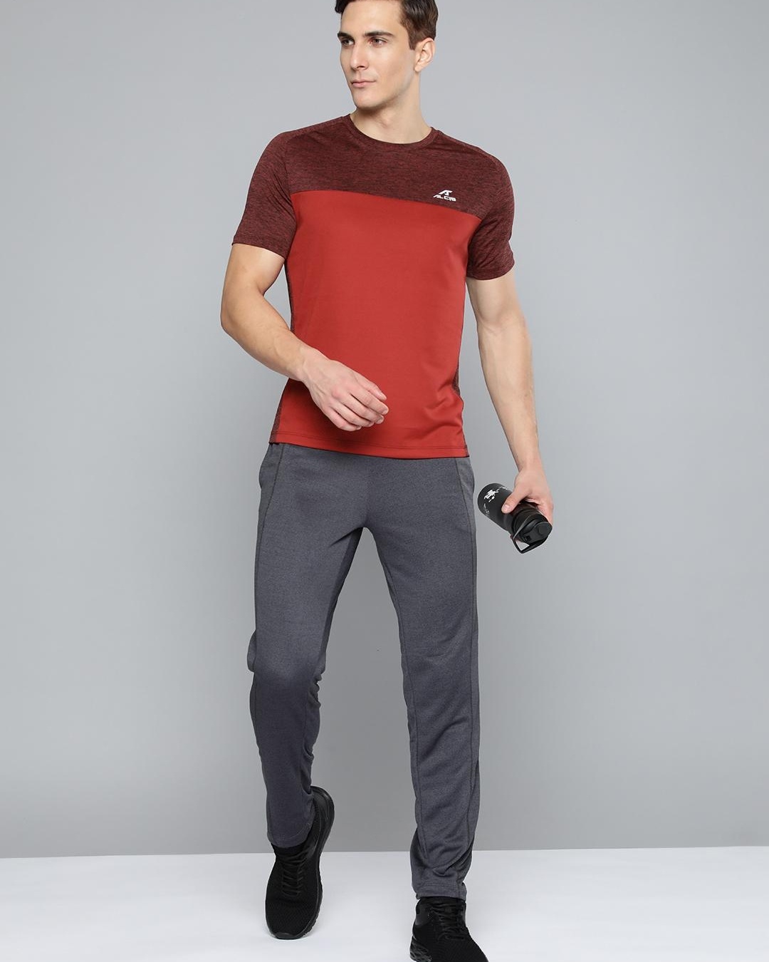 Shop Men's Maroon & Red Color Block Slim Fit T-shirt-Front