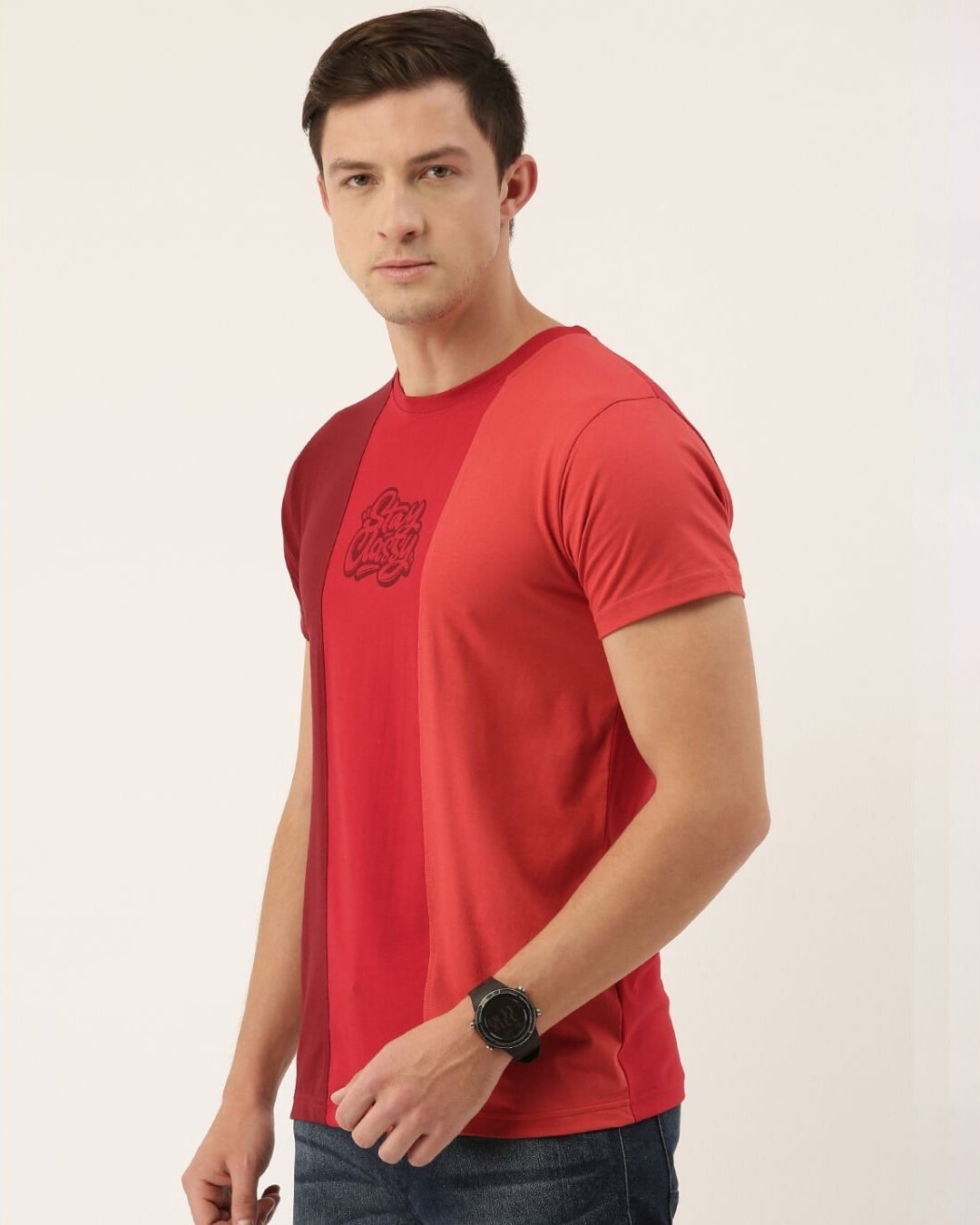 Shop Men's Maroon & Red Colourblocked T-shirt