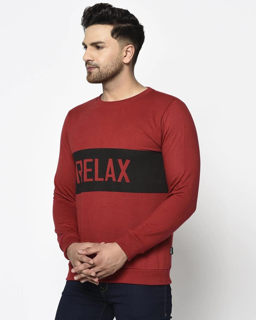 Shop Men's Maroon Relax Typography Sweatshirt-Design