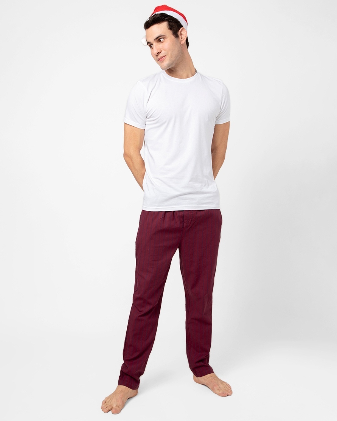 Shop Men's Maroon Striped Cotton Relaxed Fit Pyjamas-Full