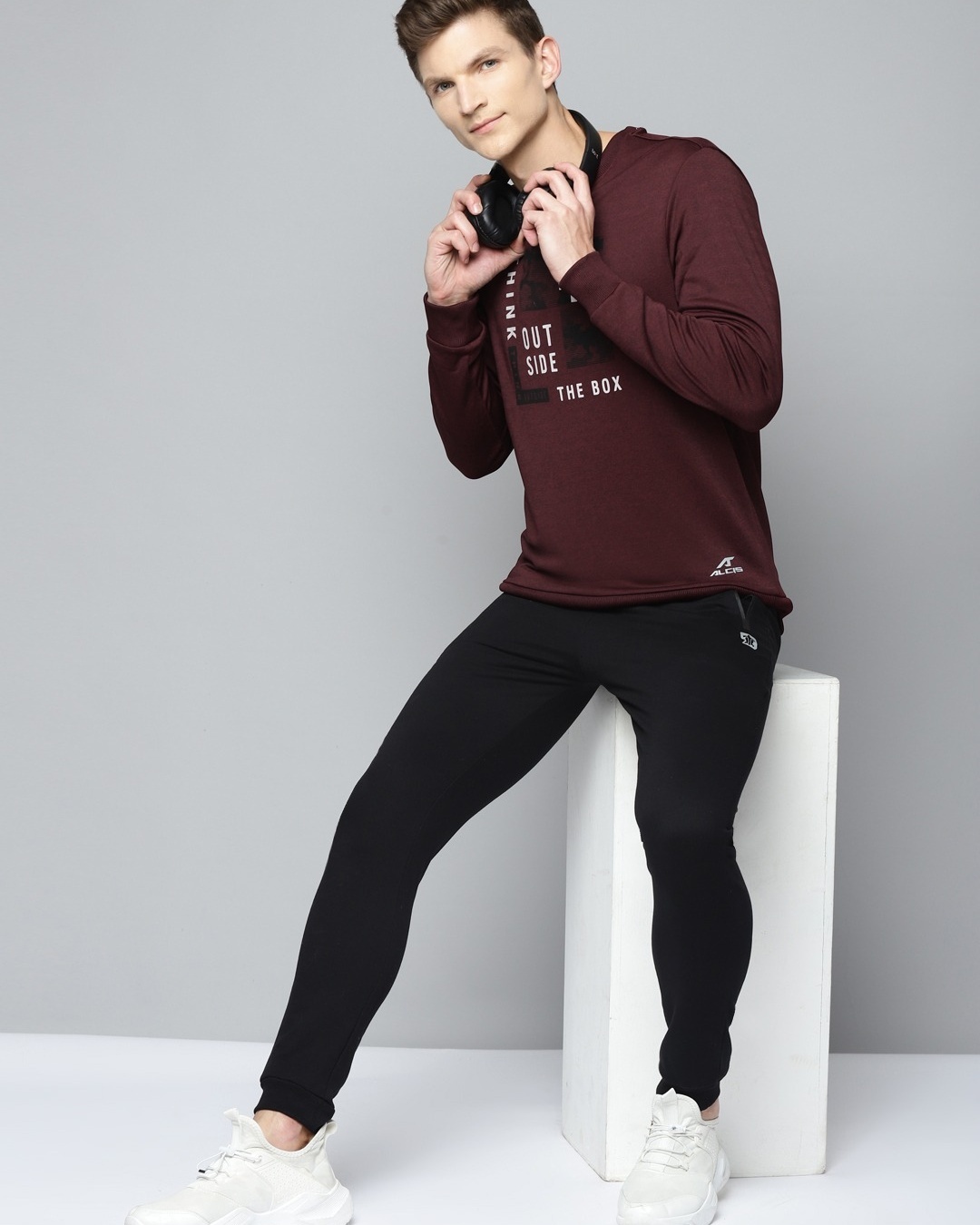 Shop Men's Maroon Think Outside The Box Typography Sweatshirt-Front