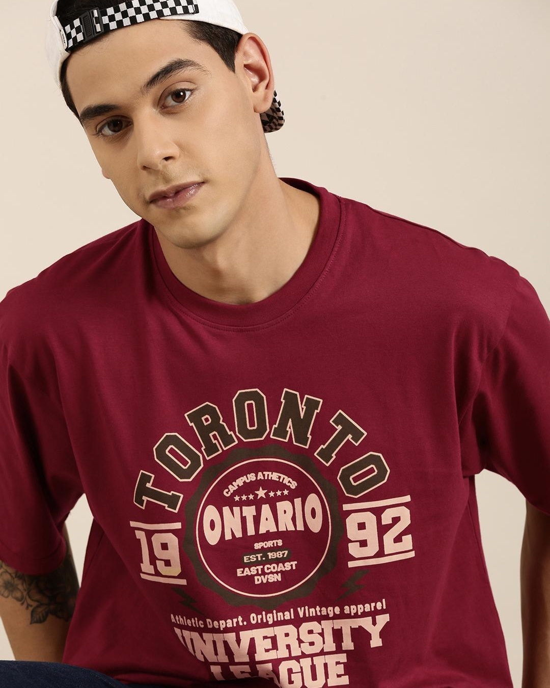 Buy Men's Maroon Toronto Typography Oversized T-shirt Online at