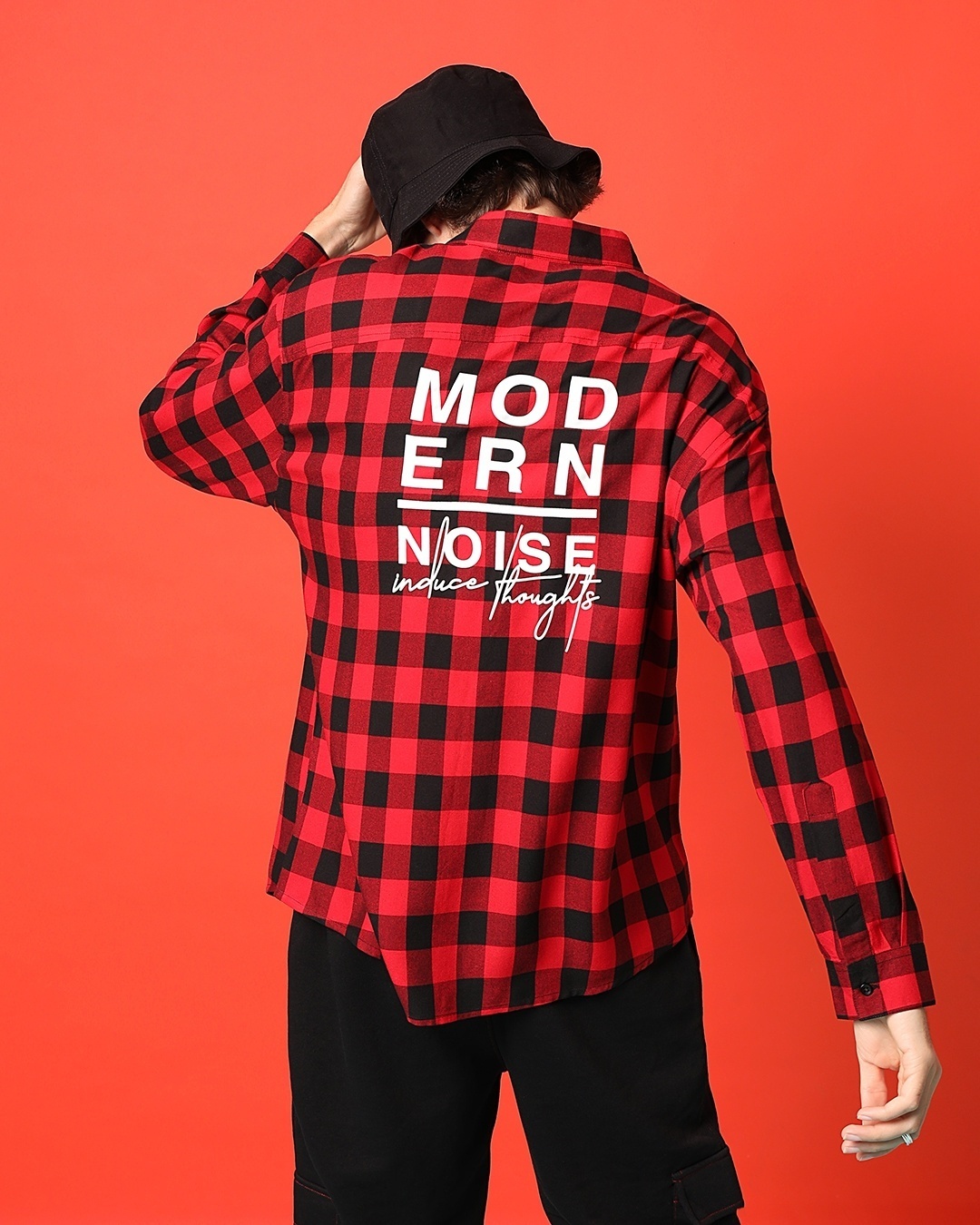 Shop Men's Modern Noise Red Checks Relaxed Fit Shirt-Back