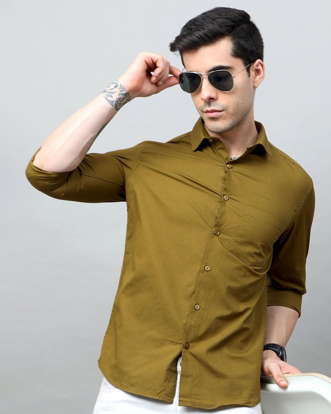 Buy Men's Moss Green Slim Fit Shirt for Men Green Online at Bewakoof