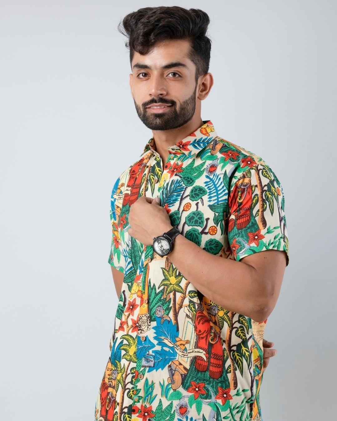 Shop Men's Multicolor All Over Flowers & Leaves Printed Shirt-Design
