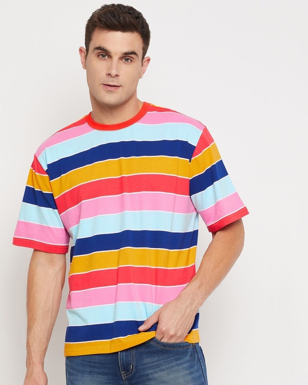 Shop Men's Multicolor Color Block Oversized T-shirt-Front