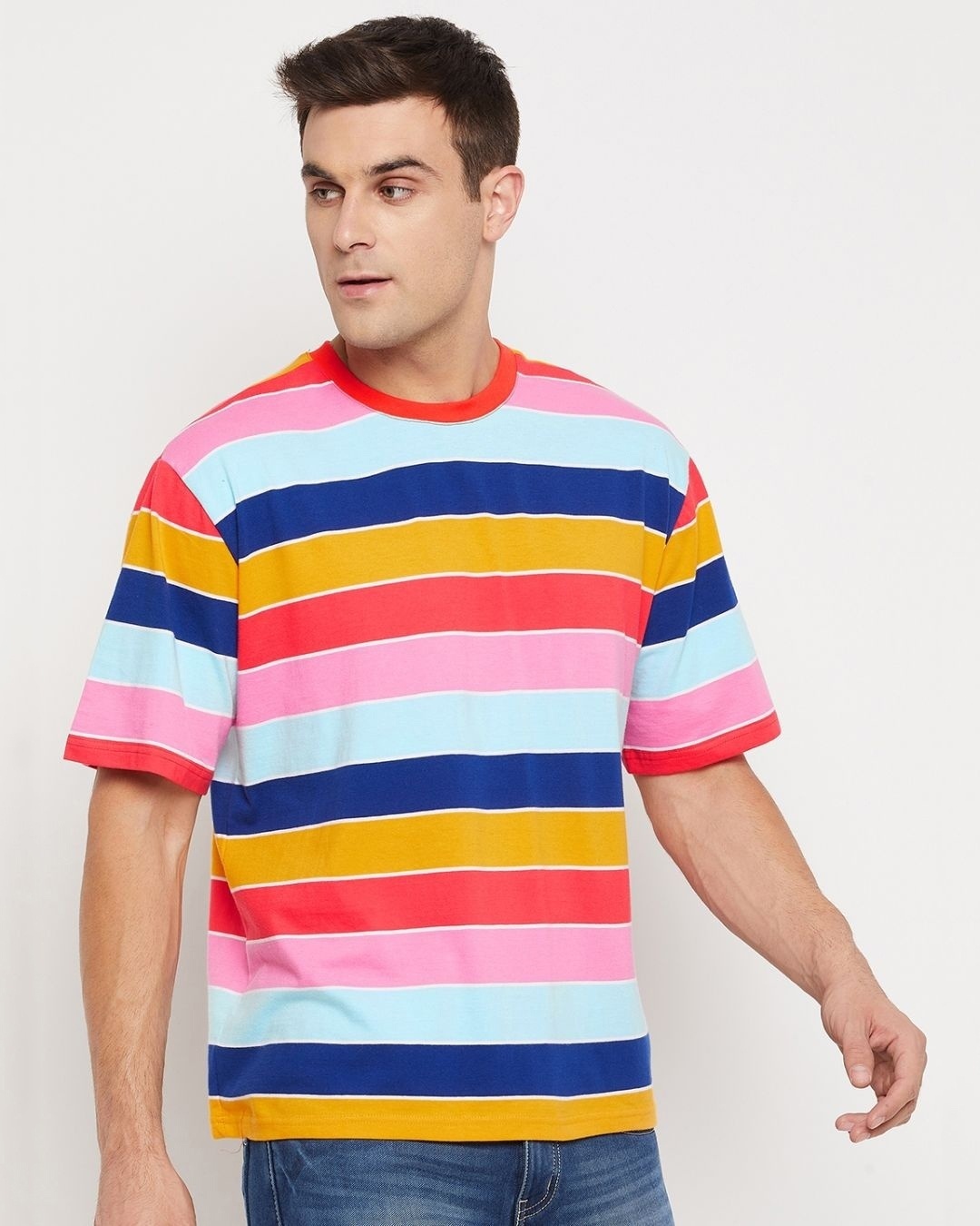 Shop Men's Multicolor Color Block Oversized T-shirt-Back