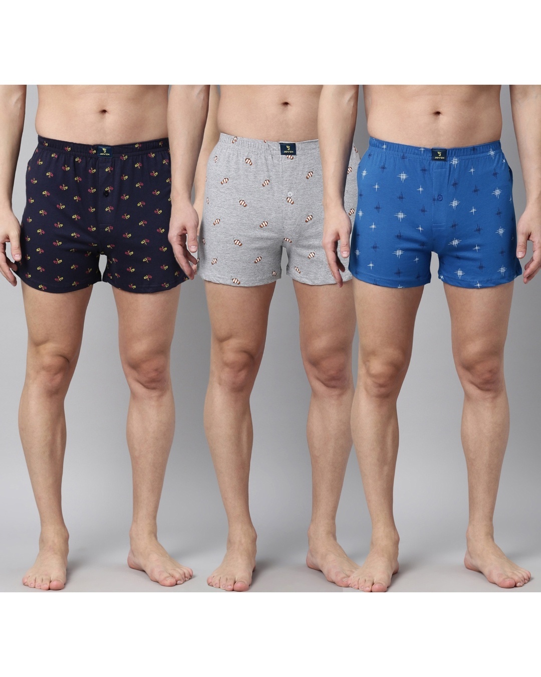 Shop Men's Multicolor Printed Regular Fit Boxer (Pack of 3)-Front