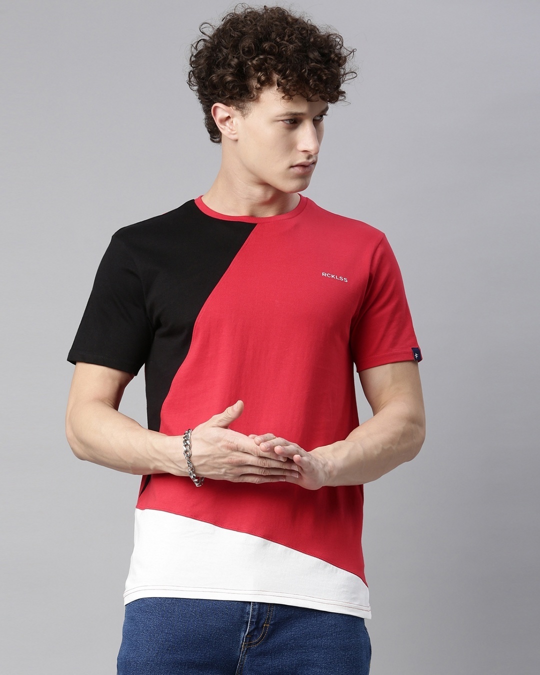 Shop Men's Multicolor Regular Fit Color Bloc T-shirt-Front