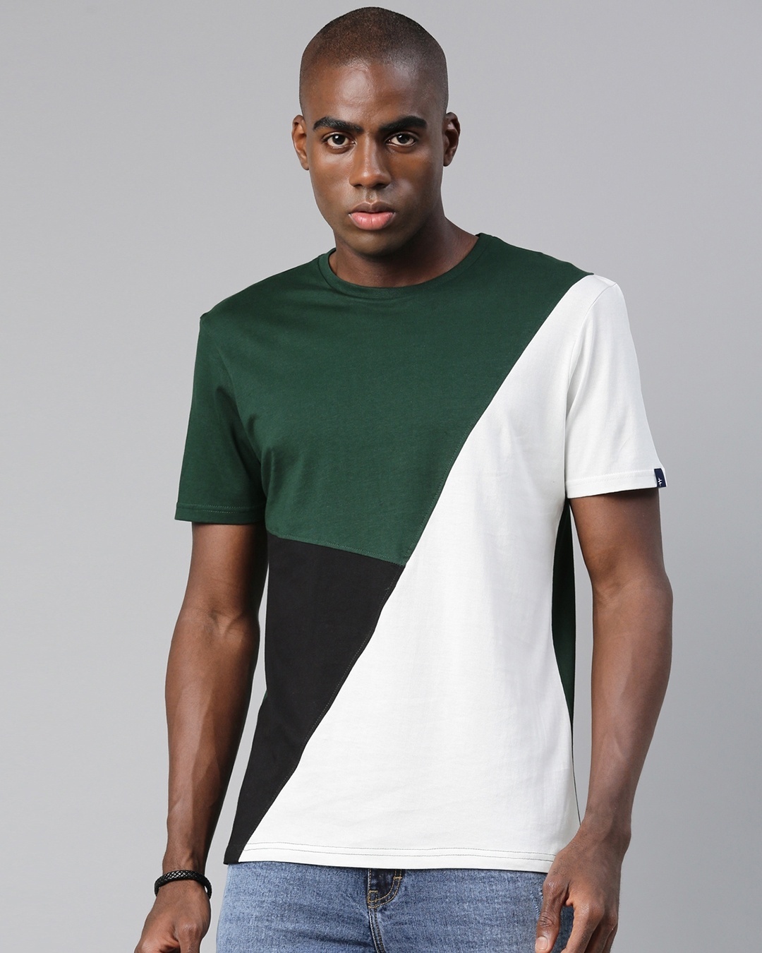 Shop Men's Multicolor Regular Fit Color Bloc T-shirt-Front