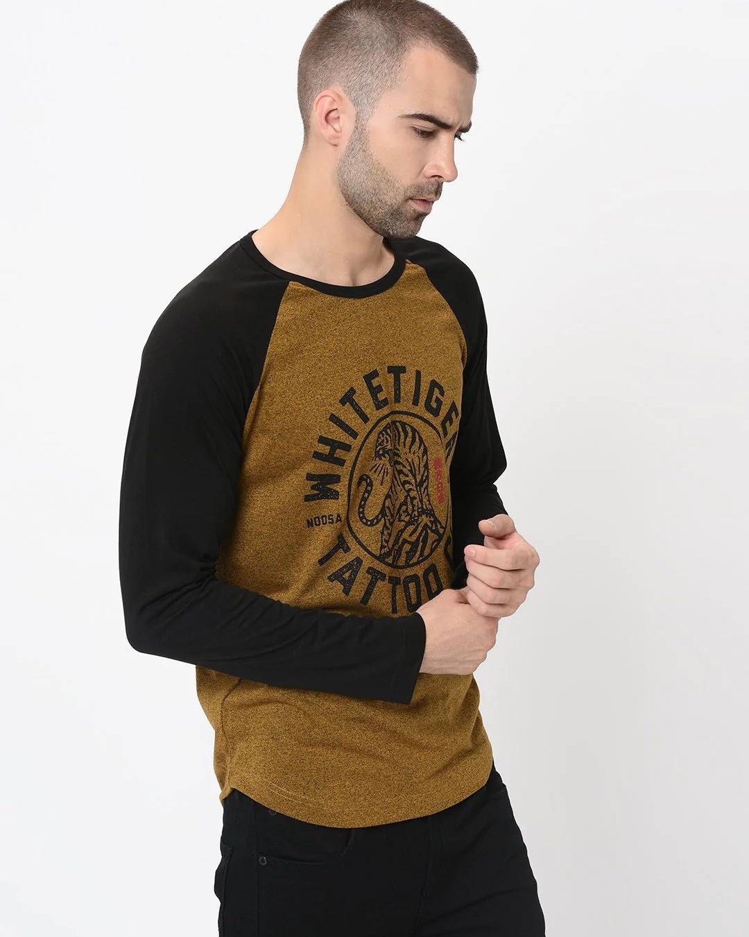 Shop Men's Mustard Color Block Slim Fit T-shirt-Design