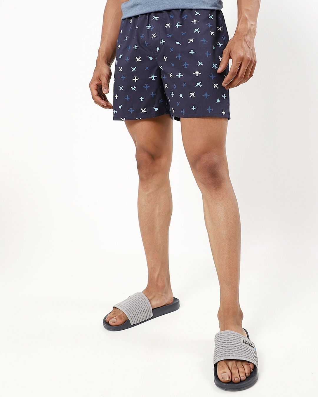 Shop Men's Navy All Over Airoplane Printed Boxers-Front