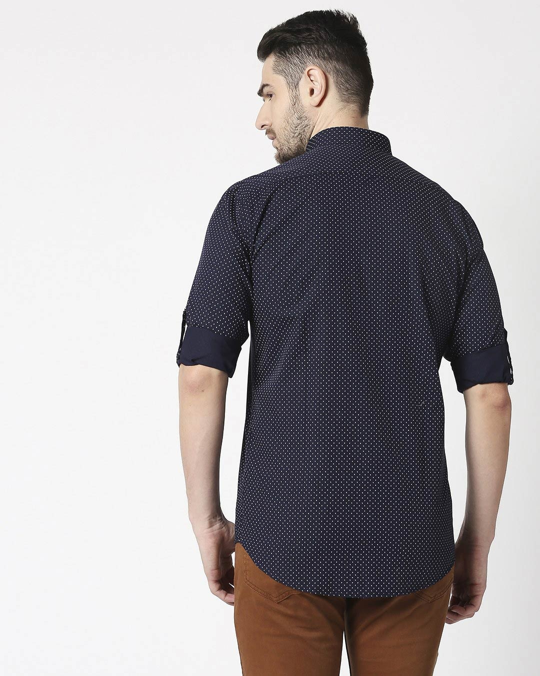 Shop Men's Navy AOP Slim Fit Casual Shirt-Full