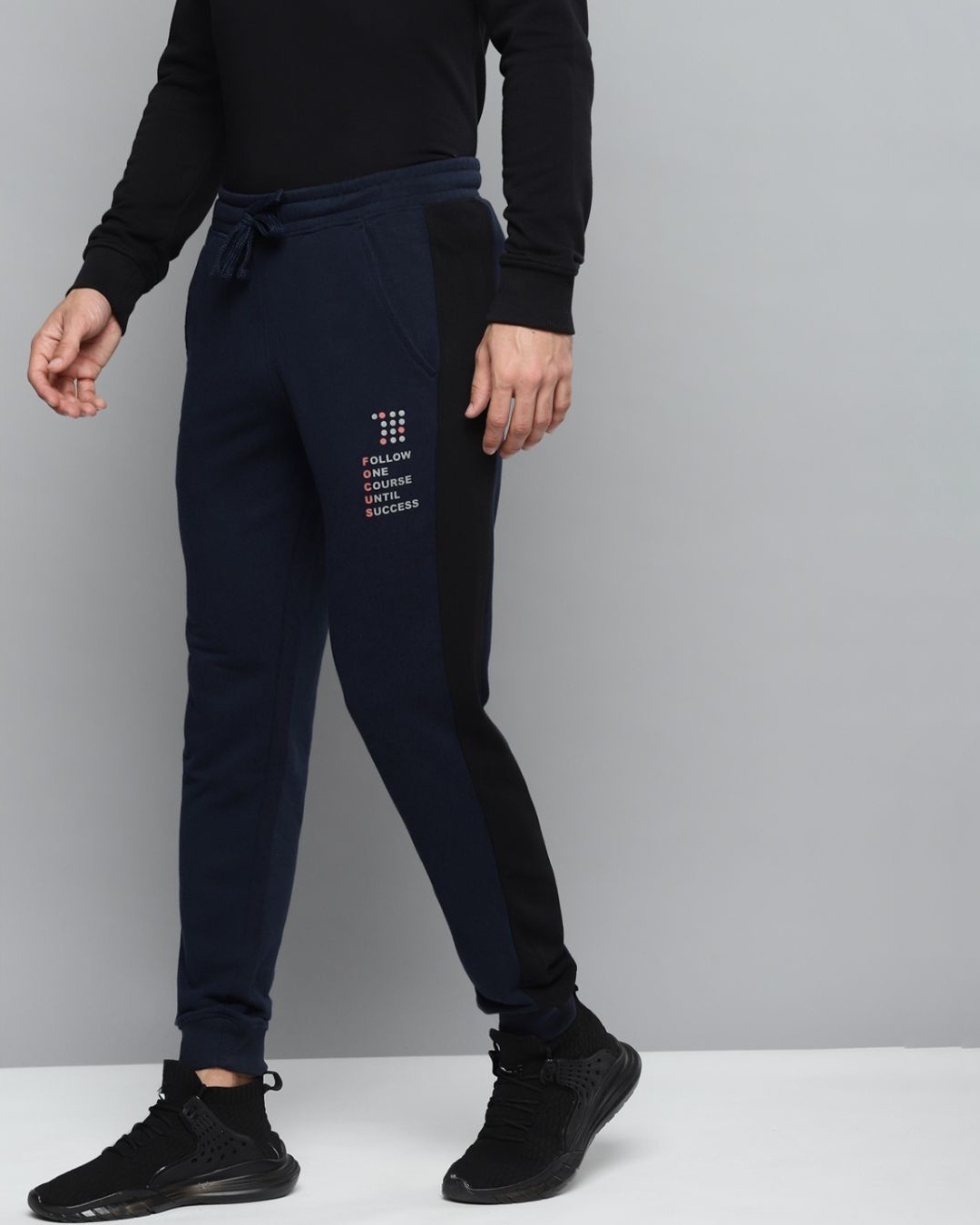 Shop Men's Navy Blue Printed Detail Slim Fit Joggers-Design