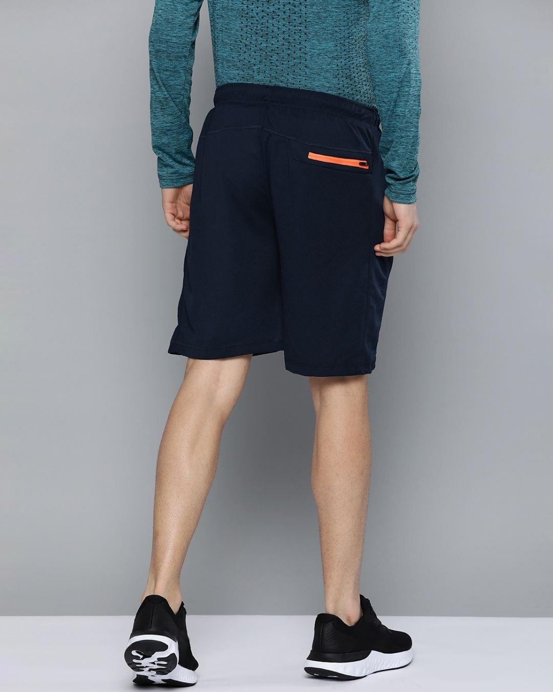 Shop Men's Navy Blue Slim Fit Mid Rise Regular Shorts-Back