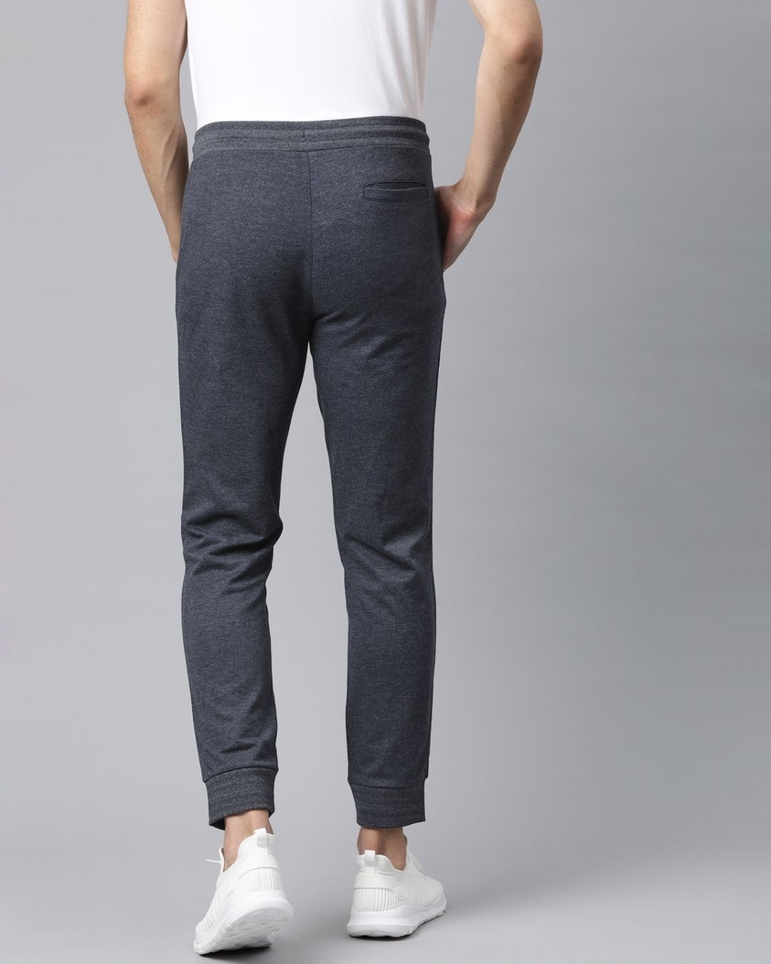 Shop Men's Navy Blue Solid Slim Fit Joggers-Back