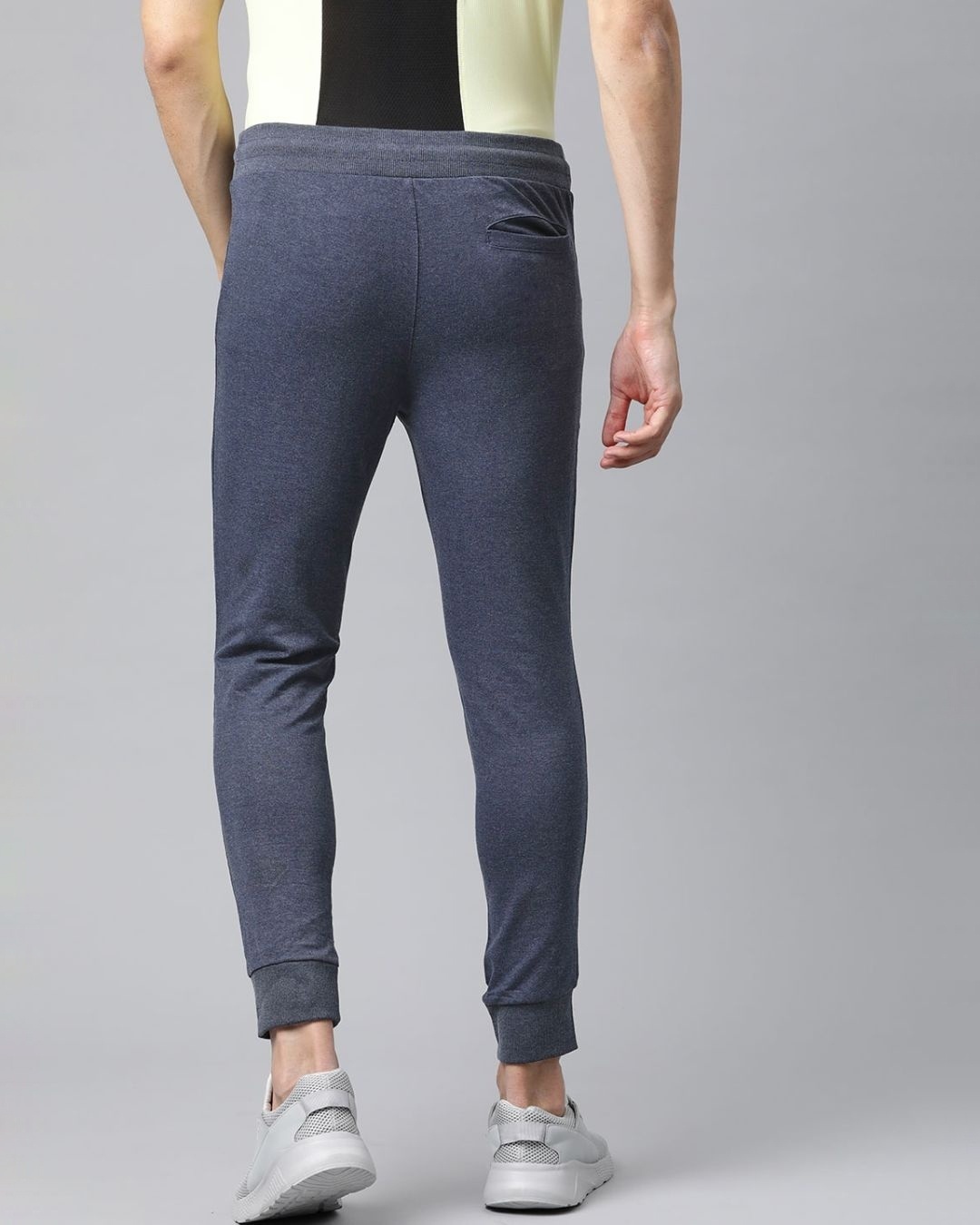 Shop Men's Navy Blue Solid Slim Fit Track Pants-Back