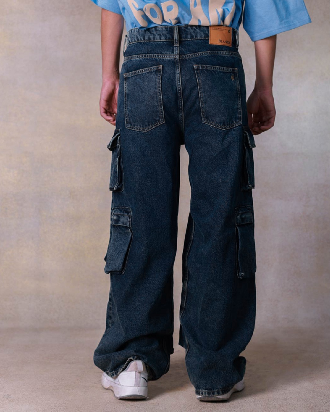 Men Yellow Washed Baggy Cargo Jeans