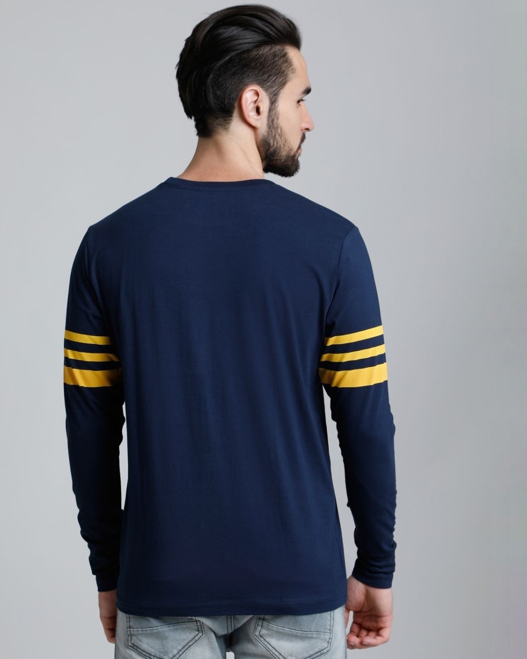 Shop Men's Navy Blue & Yellow Graphic Print T-shirt-Back