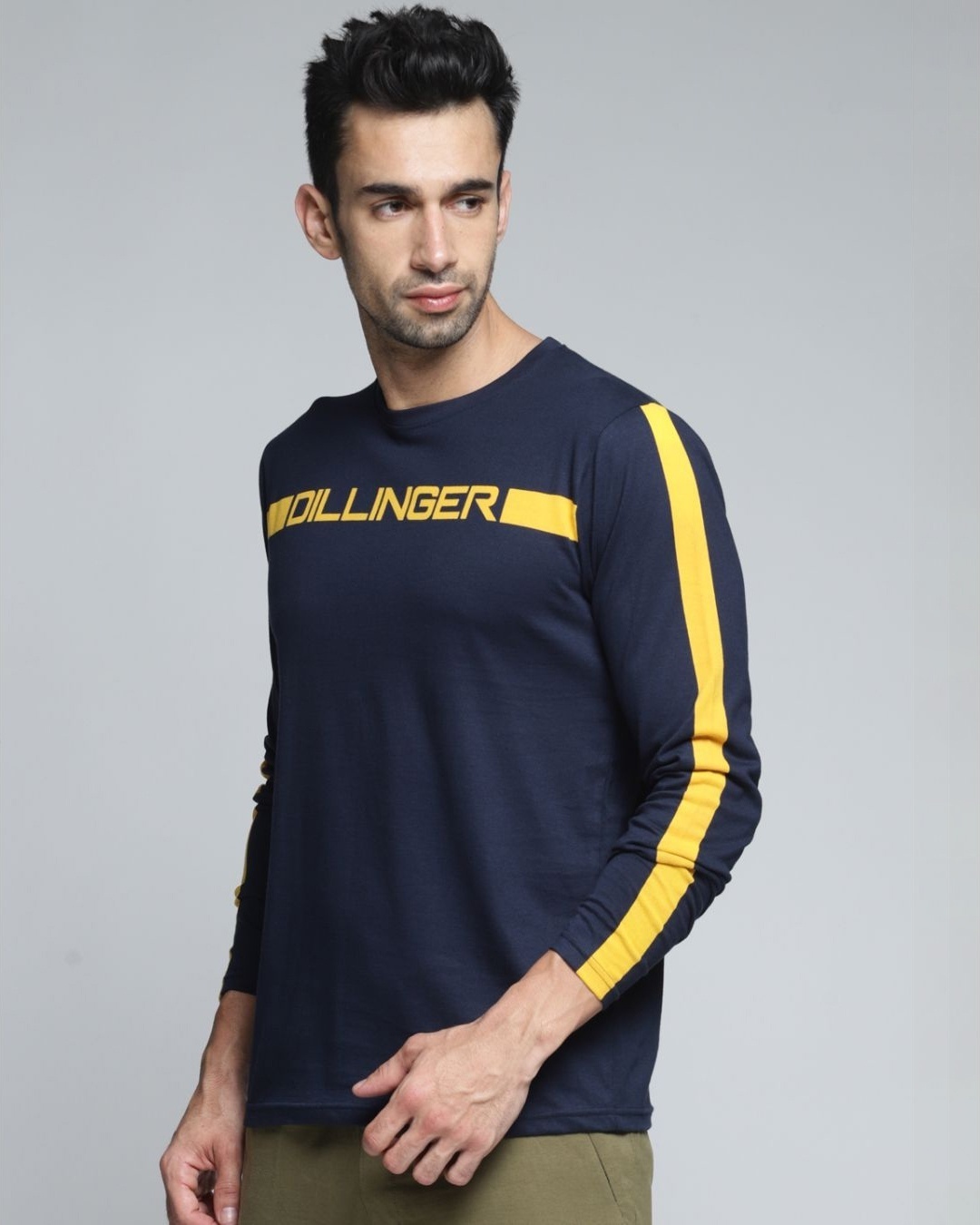 Shop Men's Navy Blue & Yellow Typography T-shirt-Design