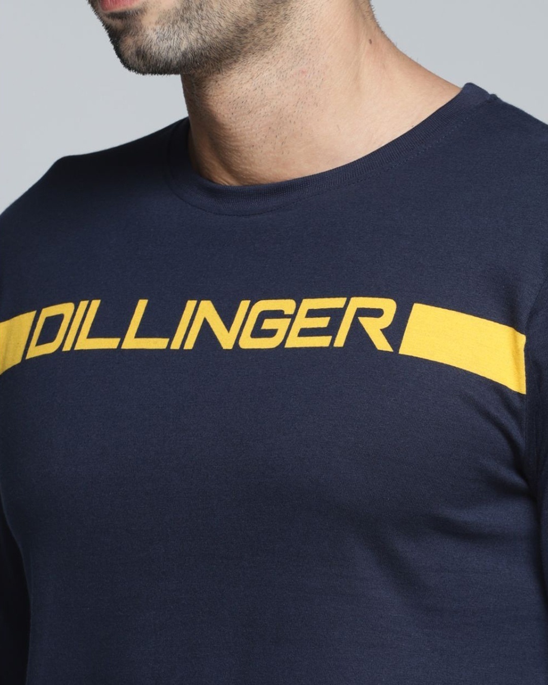Shop Men's Navy Blue & Yellow Typography T-shirt-Full