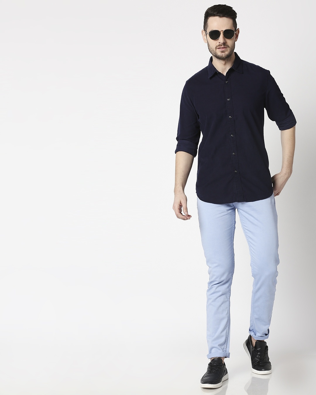 Shop Men's Navy Casual Slim Fit Corduroy Shirt
