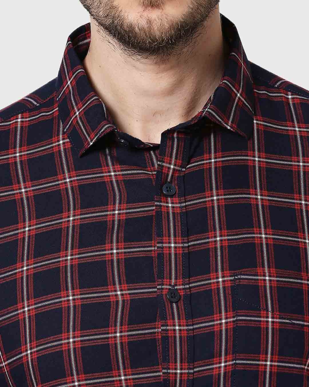 Shop Men's Navy & Red Slim Fit Checked Casual Shirt