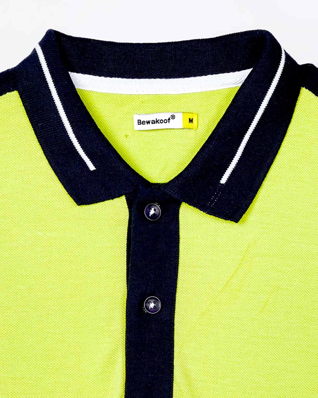 Shop Men's Neon Lime-Navy Sporty Sleeve Panel Polo T-Shirt
