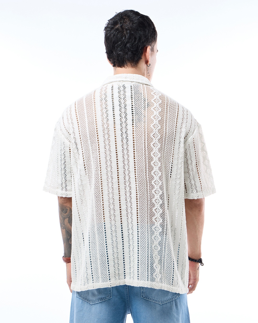 Buy Men s Off White Oversized Crochet Shirt Online at Bewakoof