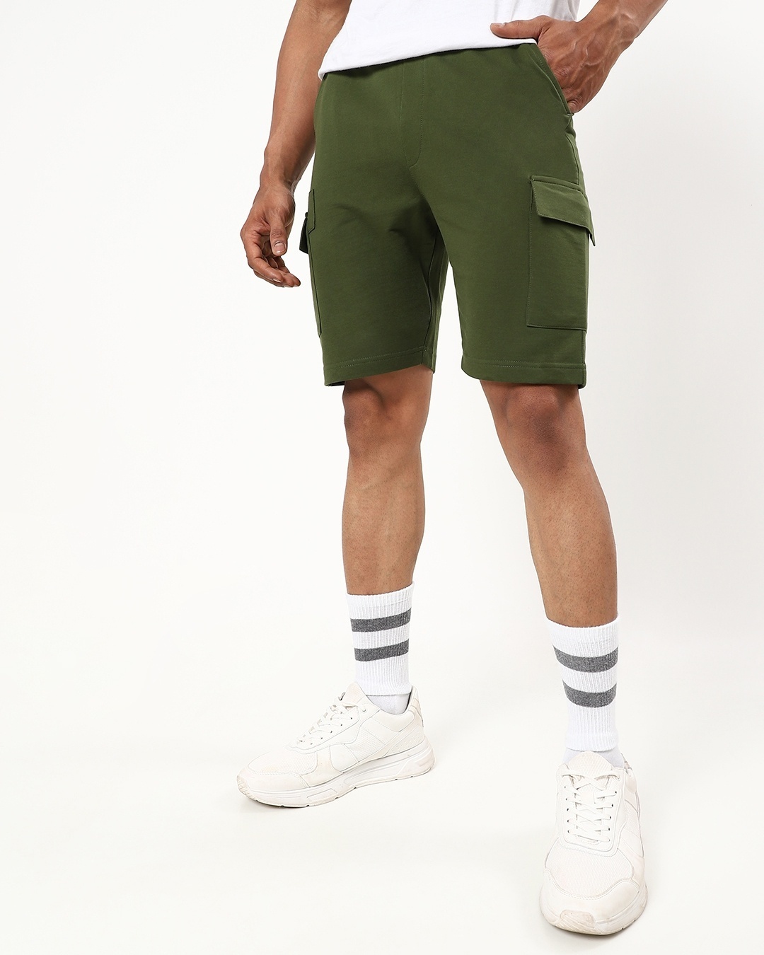 Shop Men's Olive Basic Cargo Shorts-Back