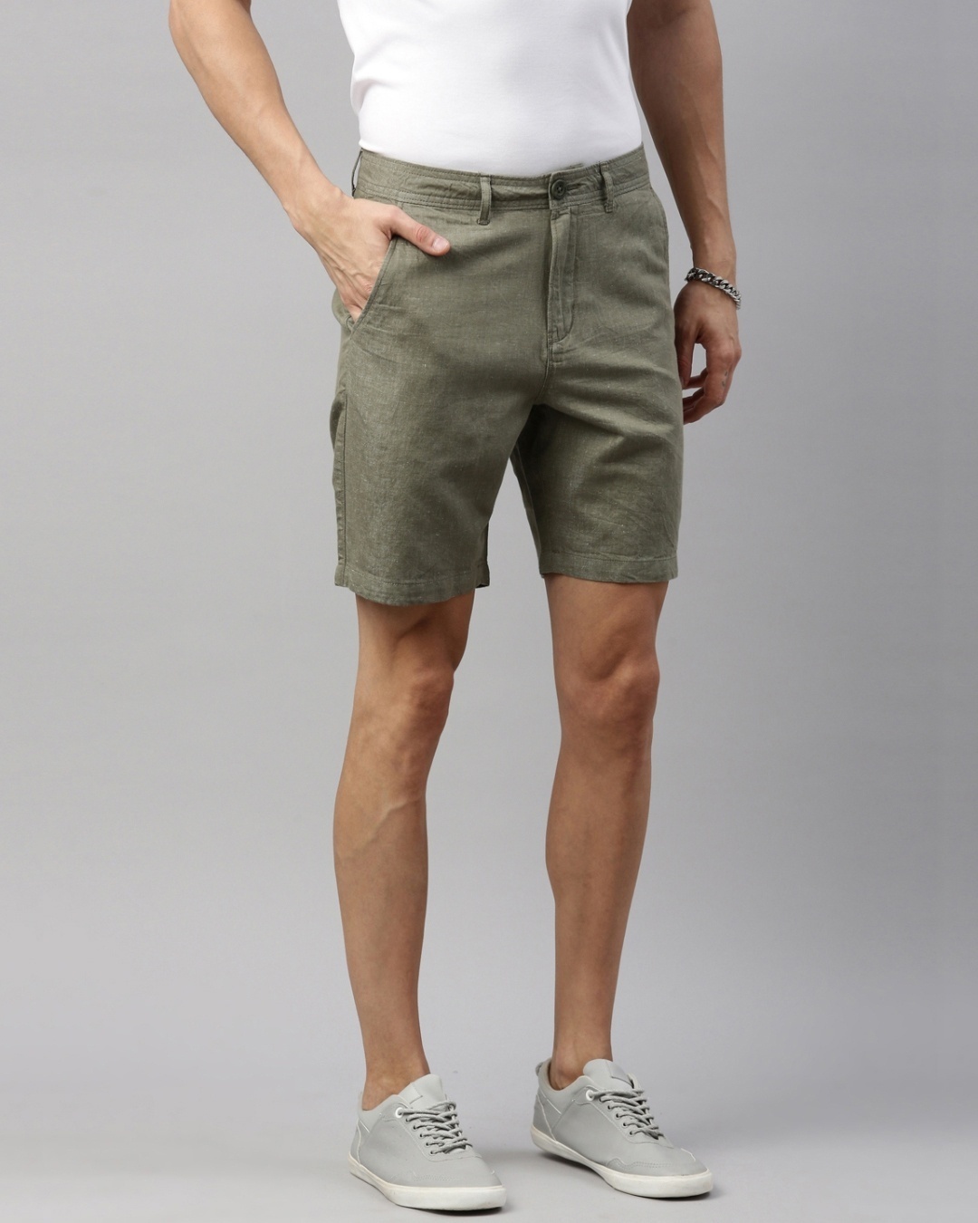 Shop Men's Olive Cotton Linen Shorts-Full