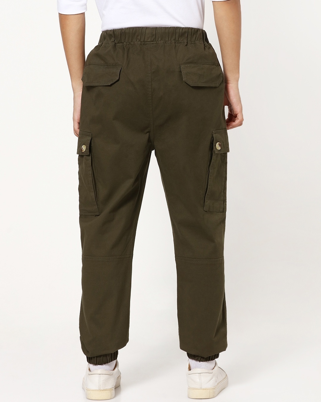 Shop Men's Olive Elastic Waistband Cargo Pants-Design