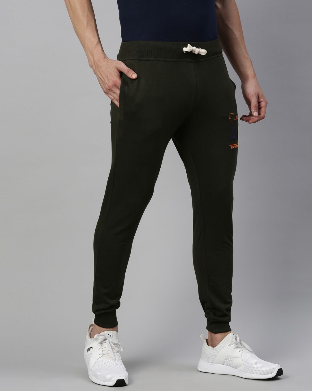 Buy Men's Olive Embroidered Slim Fit Joggers for Men Green Online at ...