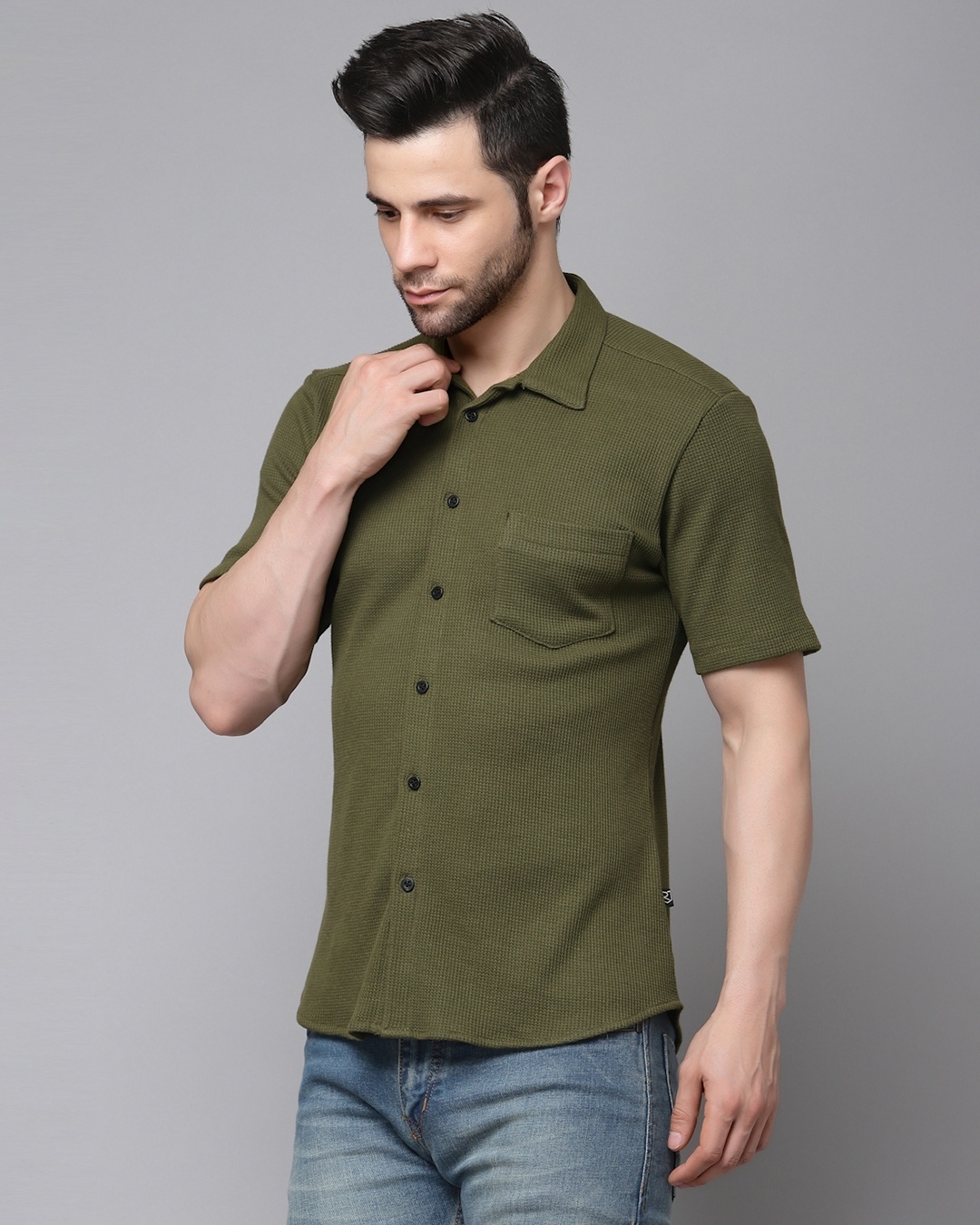 olive green dress shirts for men Men's Regular Fit Basic Dress Shirt in Olive Green 18½ 36/37 / Olive main image 0