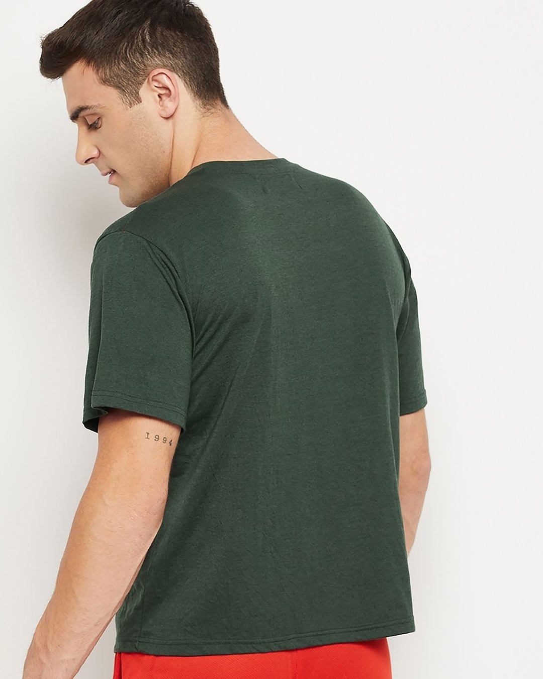 Shop Men's Olive & Red Color Block Oversized T-shirt-Back