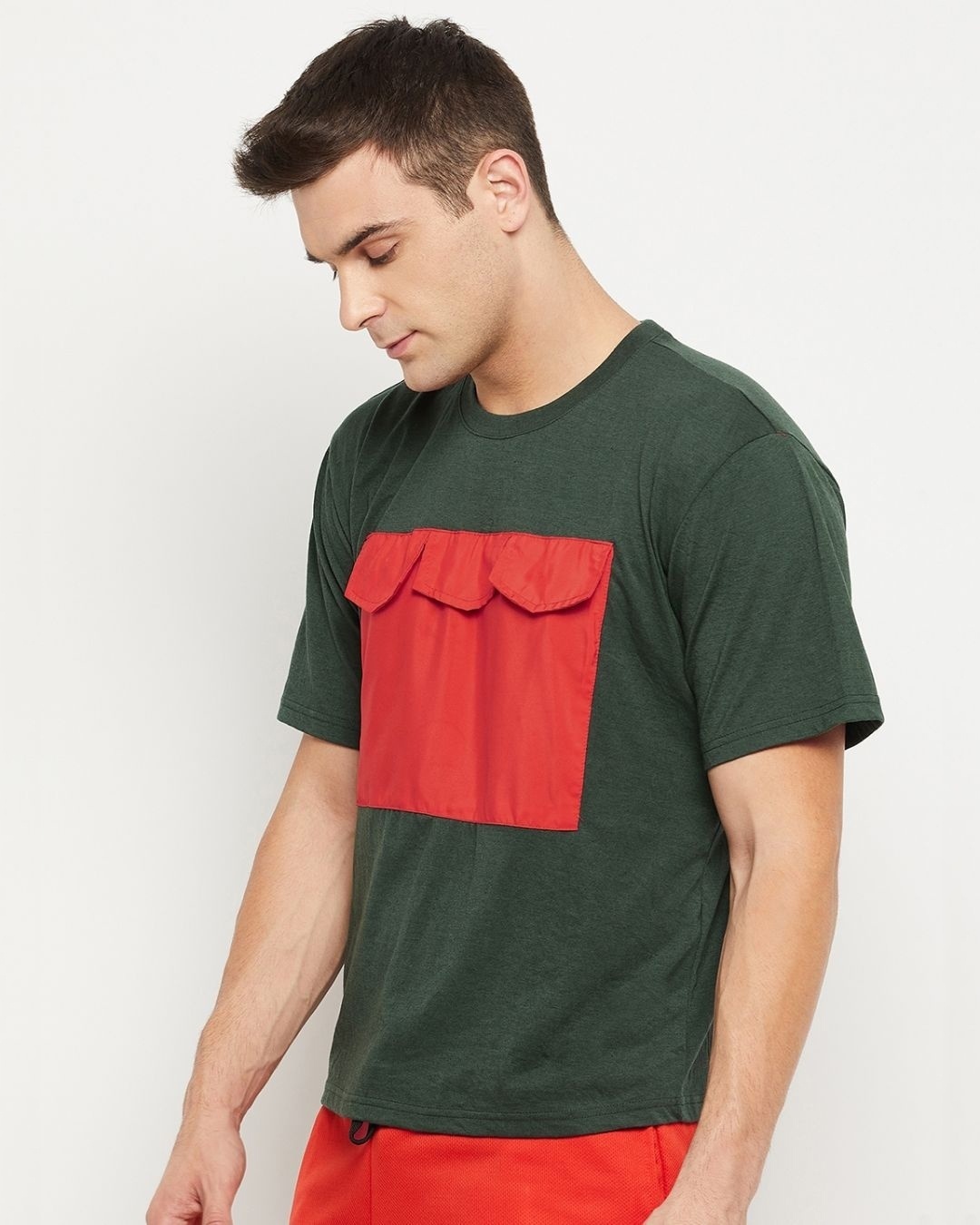 Shop Men's Olive & Red Color Block Oversized T-shirt-Design