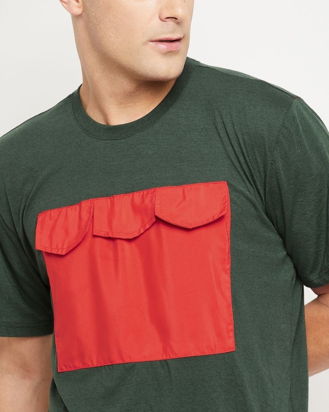 Shop Men's Olive & Red Color Block Oversized T-shirt
