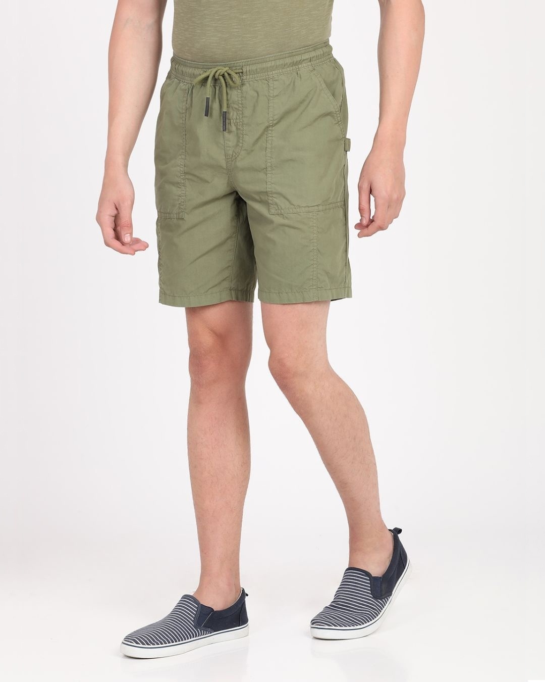 Shop Men's Olive Slim Fit Cotton Shorts-Back