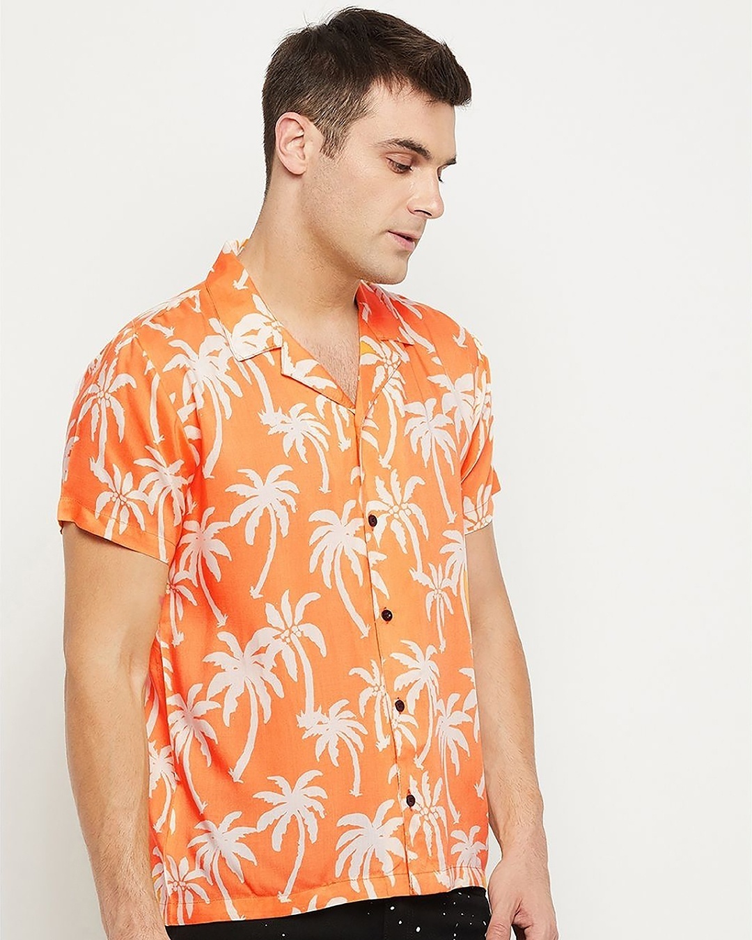 Shop Men's Orange All Over Palm Trees Printed Shirt-Full