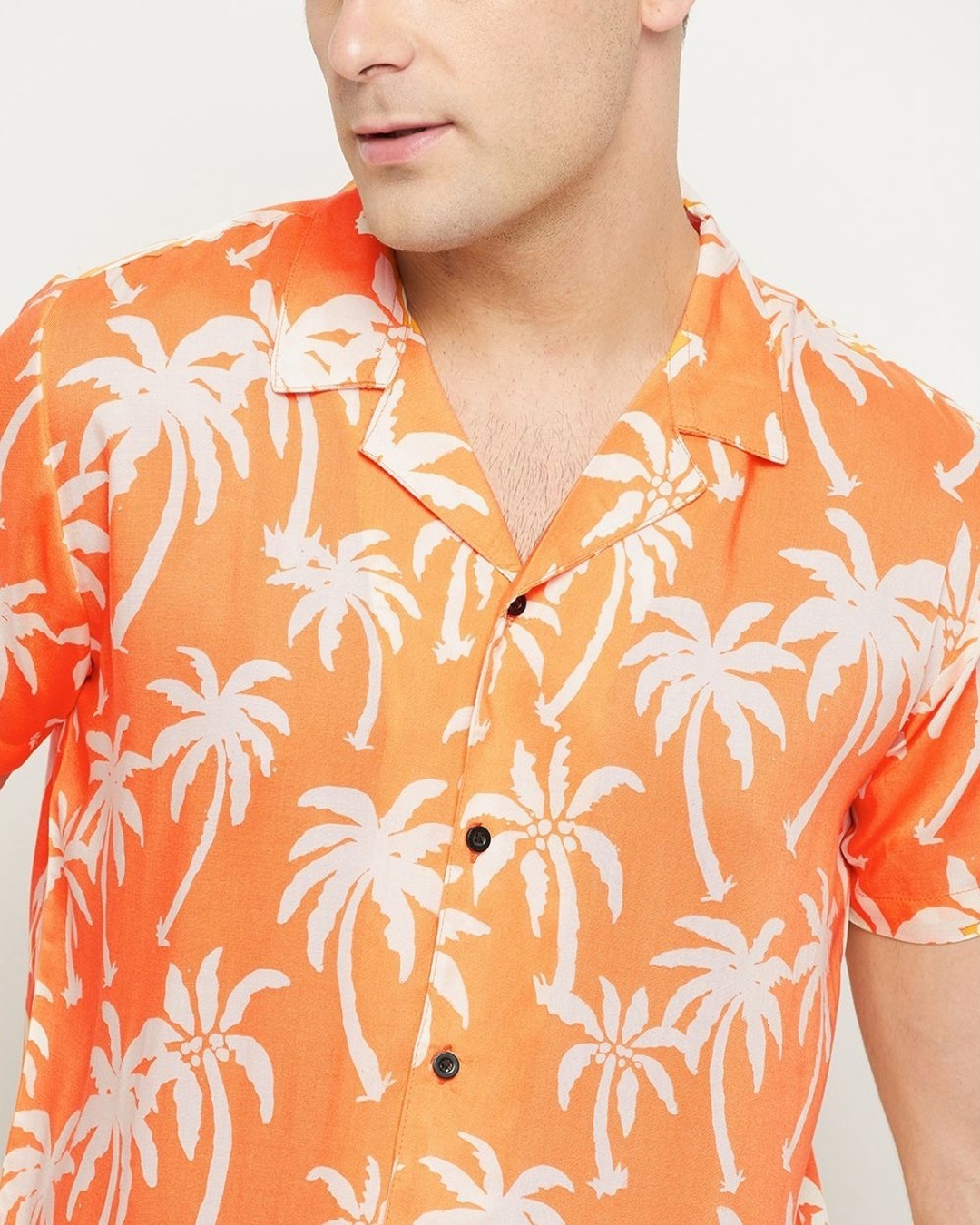 Shop Men's Orange All Over Palm Trees Printed Shirt