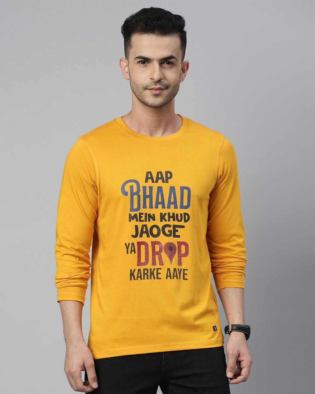 Shop Men's Yellow App Bhaad Typography T-shirt-Front