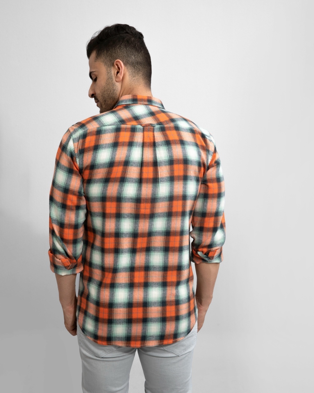 Shop Men's Orange Checked Cotton Shirt-Design