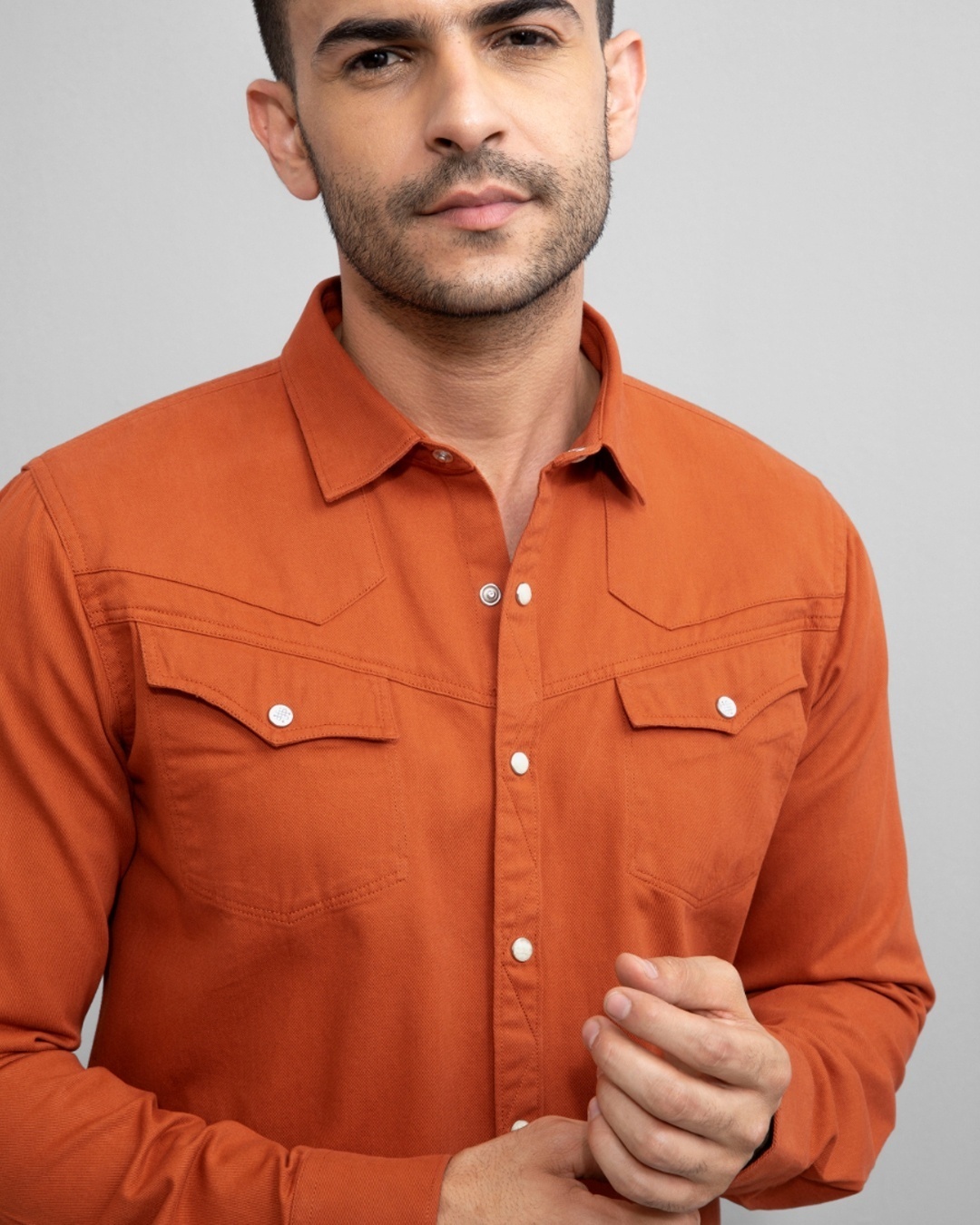 Shop Men's Orange Cotton Casual Shirt-Full