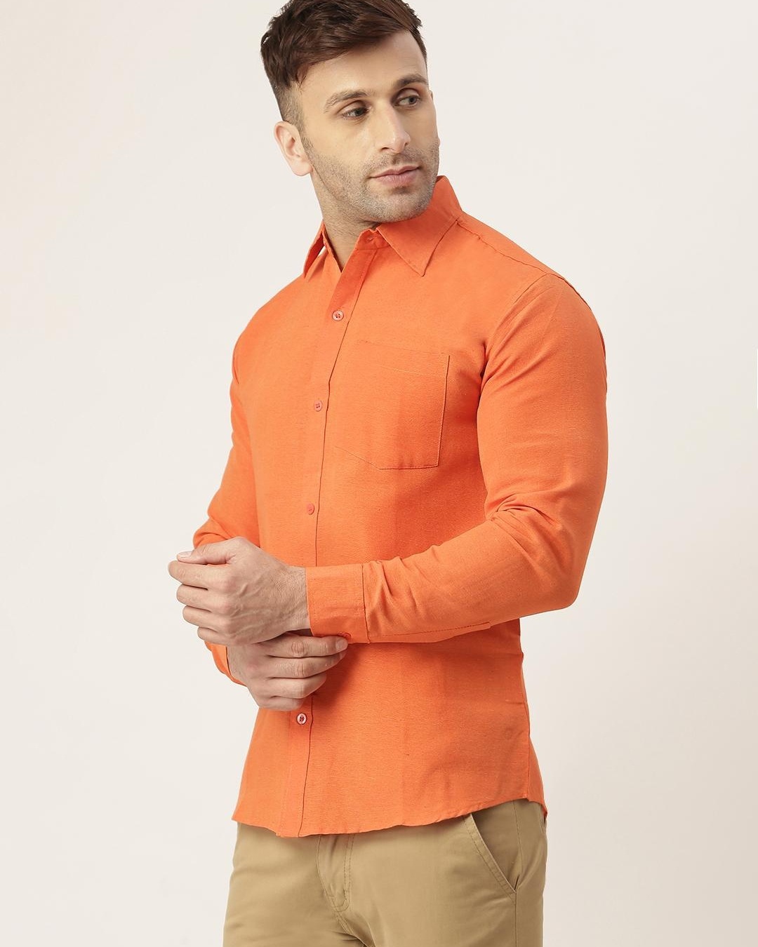 Shop Men's Orange Cotton Shirt-Back