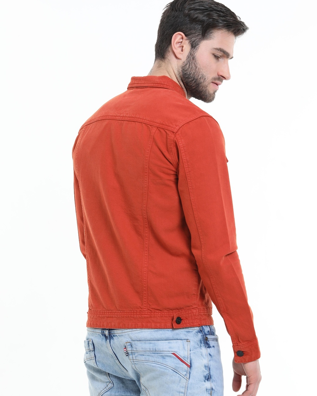 Shop Men's Orange Denim Jacket-Design