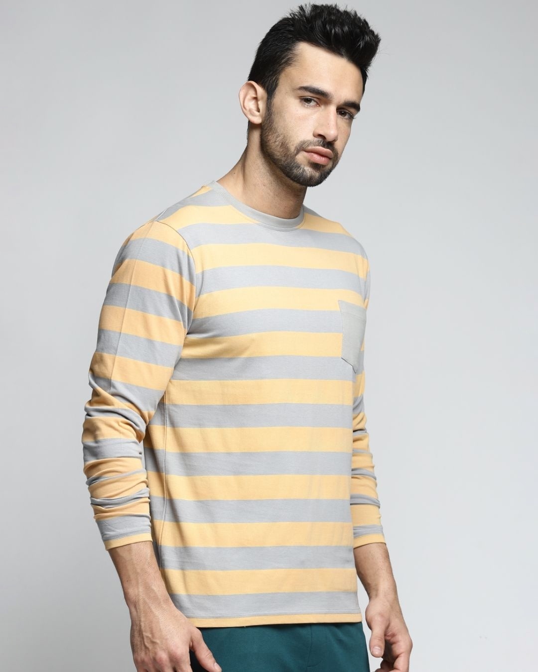 Shop Men's Orange & Grey Striped T-shirt-Full