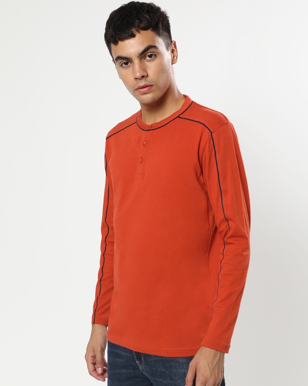 Shop Men's Orange Henley T-shirt-Back
